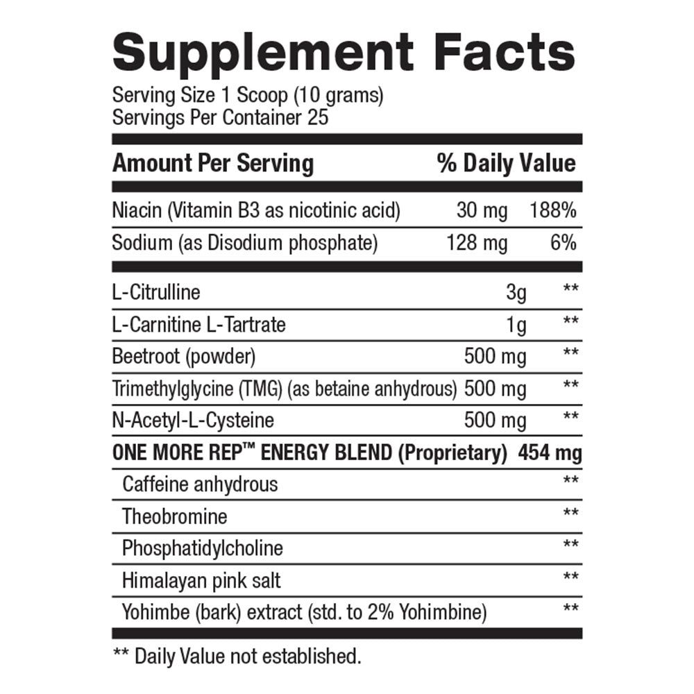 Ingredients / Supplement facts for One more rep